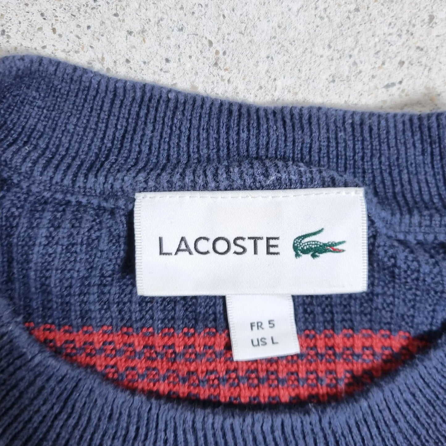 Lacoste Vintage Striped Knit Sweater Navy / Red (L)