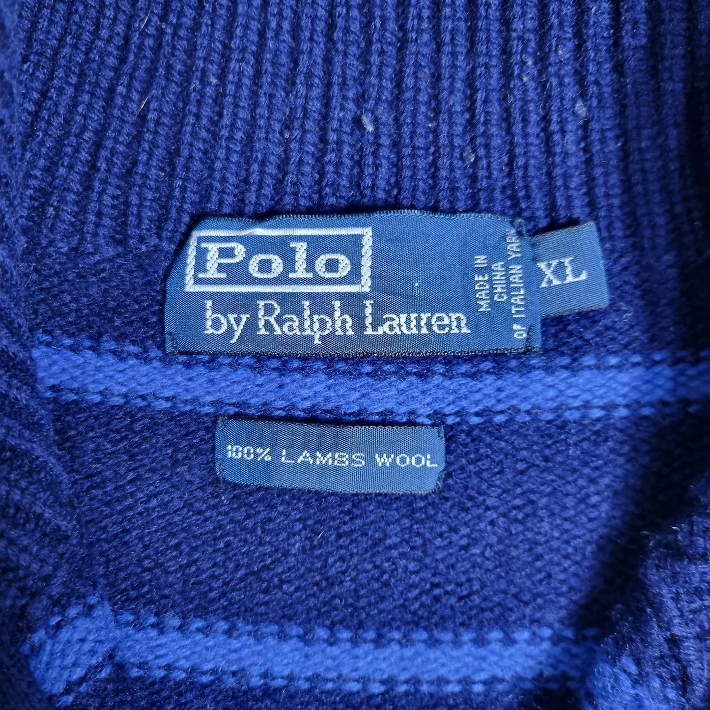 2000s Ralph Lauren Lambswool 1/4 Zip Sweater Navy Blue Striped XL