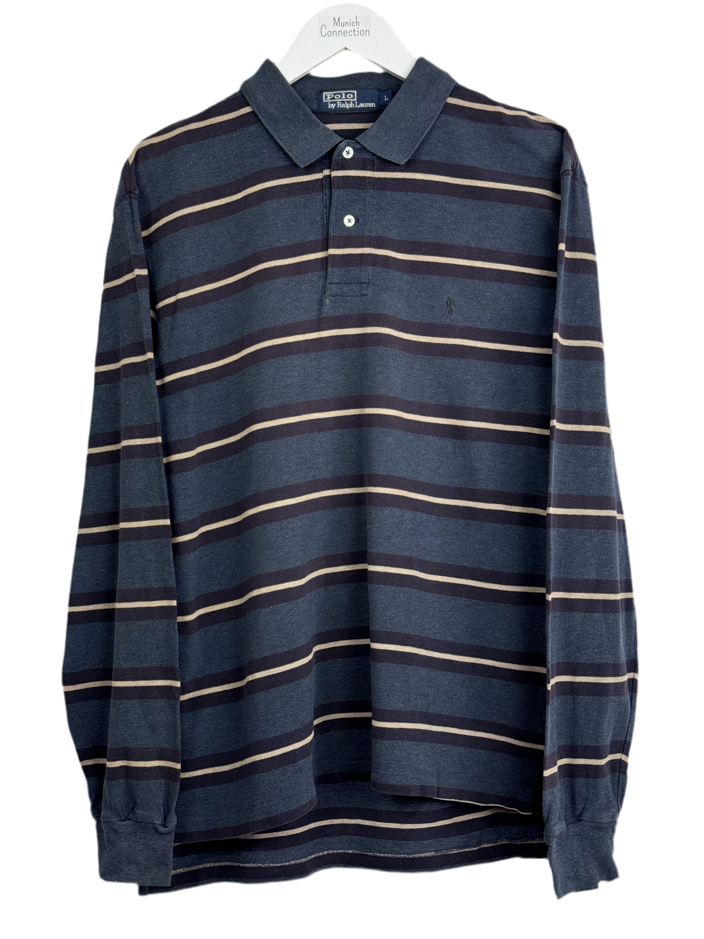 Ralph Lauren Langarmpolo Dunkelblau gestreift (L)