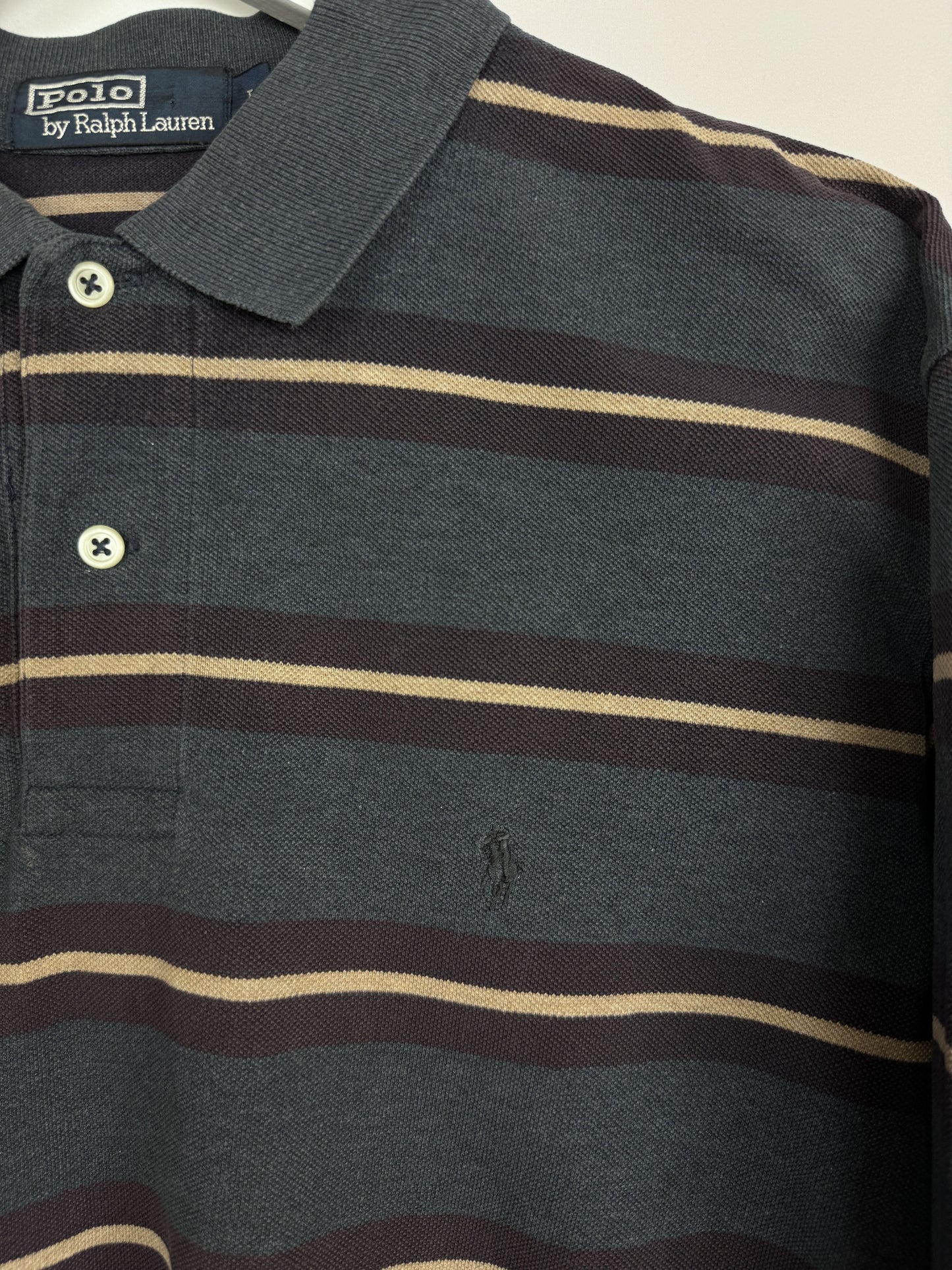 Ralph Lauren Langarmpolo Dunkelblau gestreift (L)