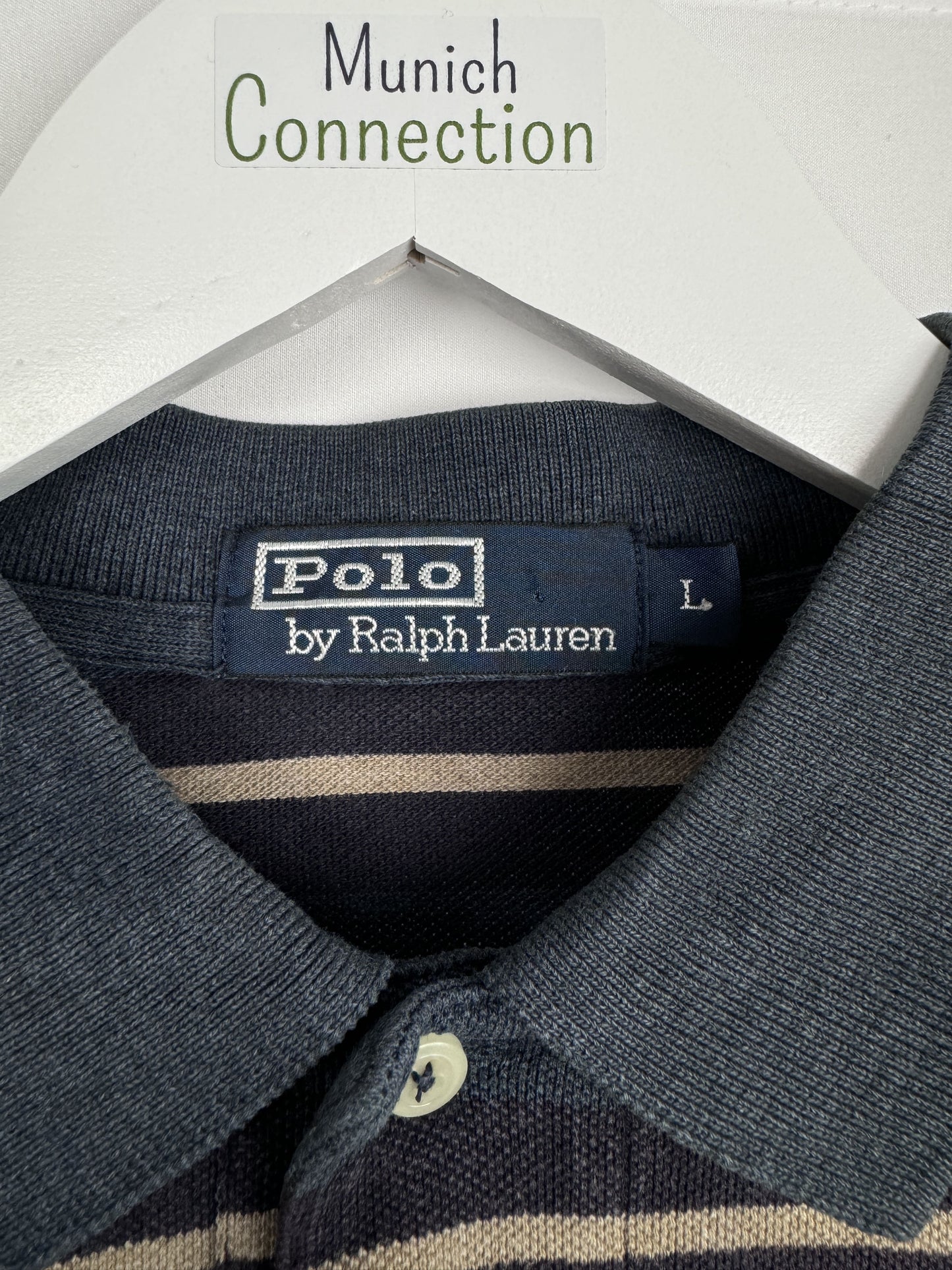 Ralph Lauren Langarmpolo Dunkelblau gestreift (L)