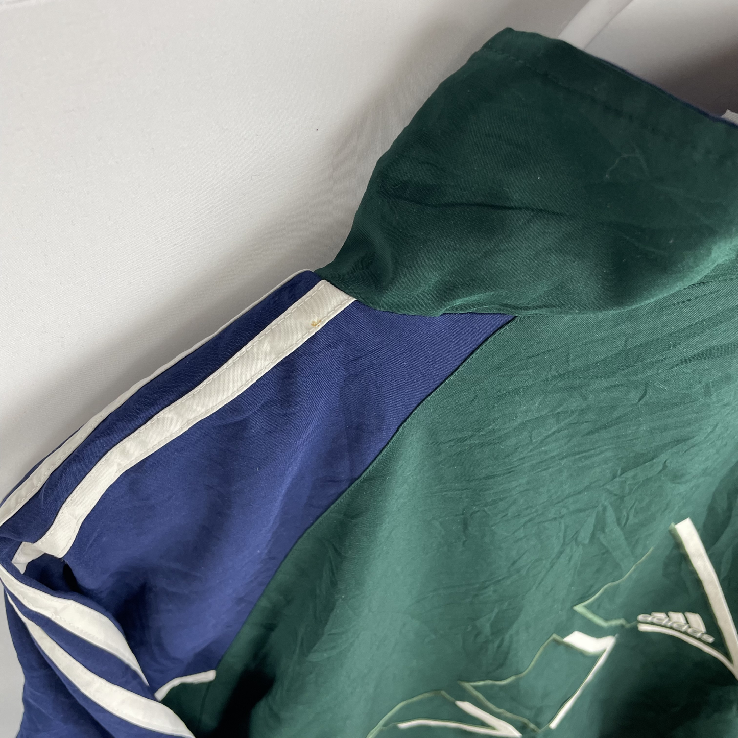 90s Adidas Windbreaker Dunkelgrün/Blau/Weiß (L)