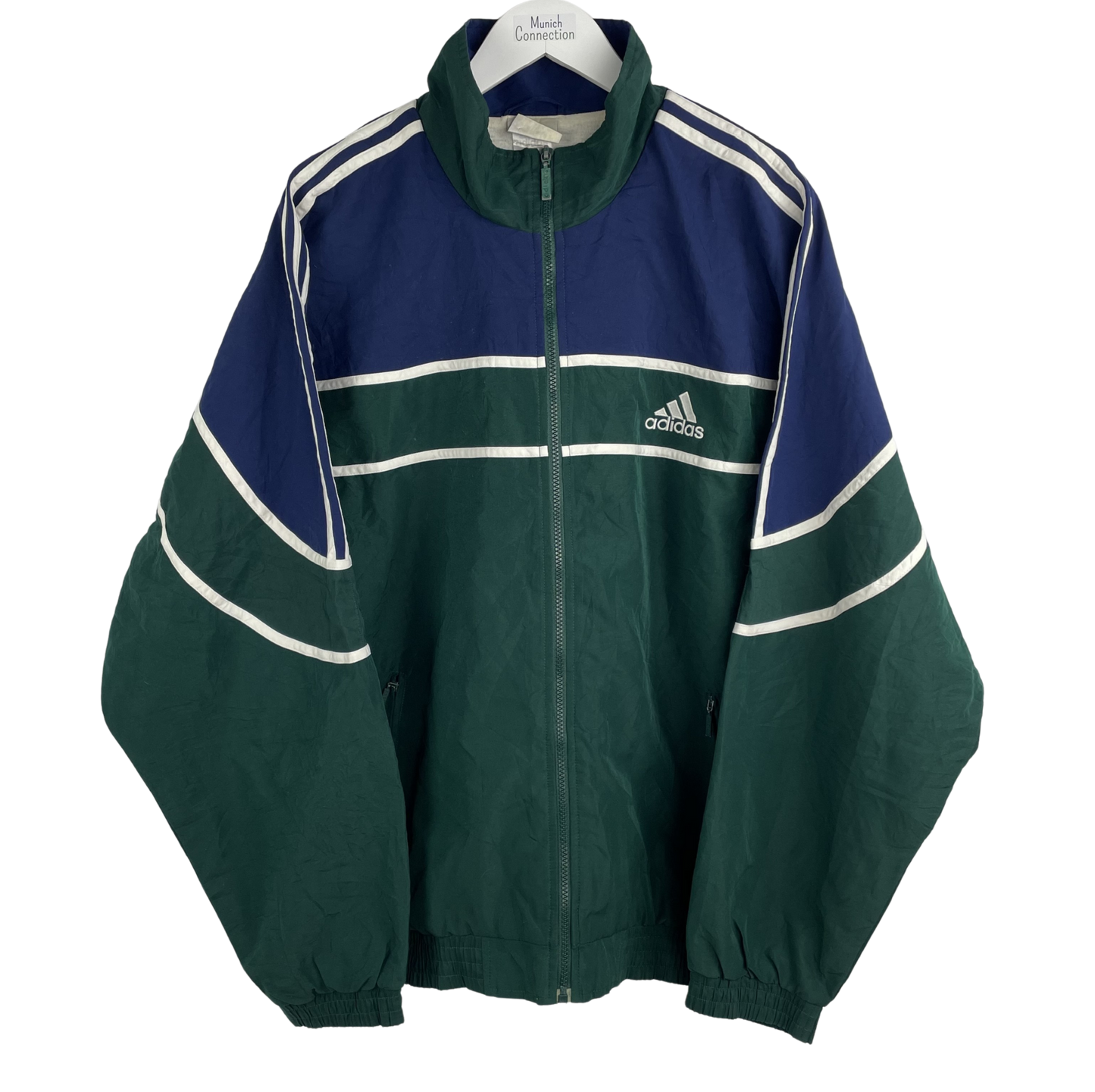 90s Adidas Windbreaker Dunkelgrün/Blau/Weiß (L)