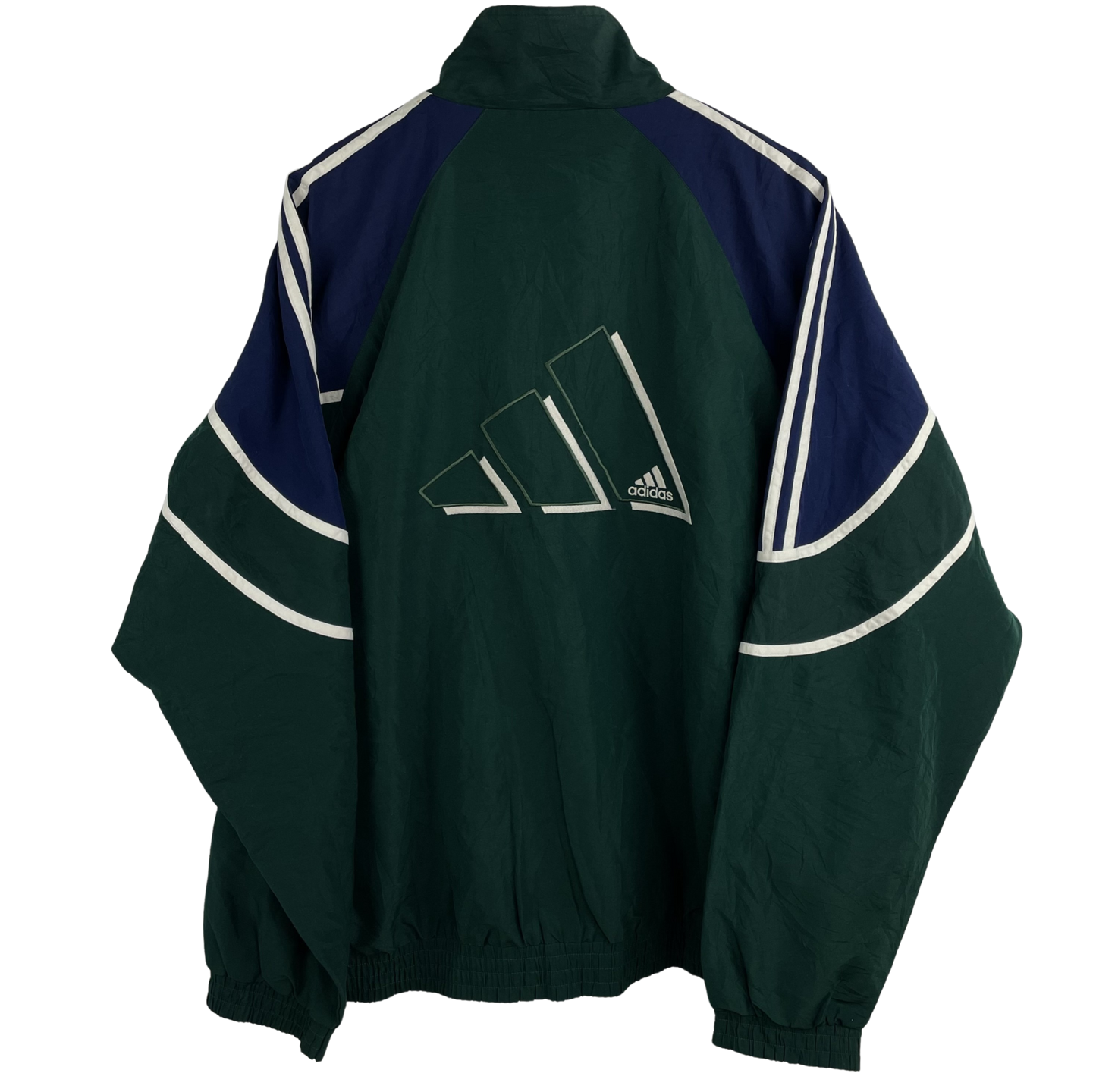 90s Adidas Windbreaker Dunkelgrün/Blau/Weiß (L)