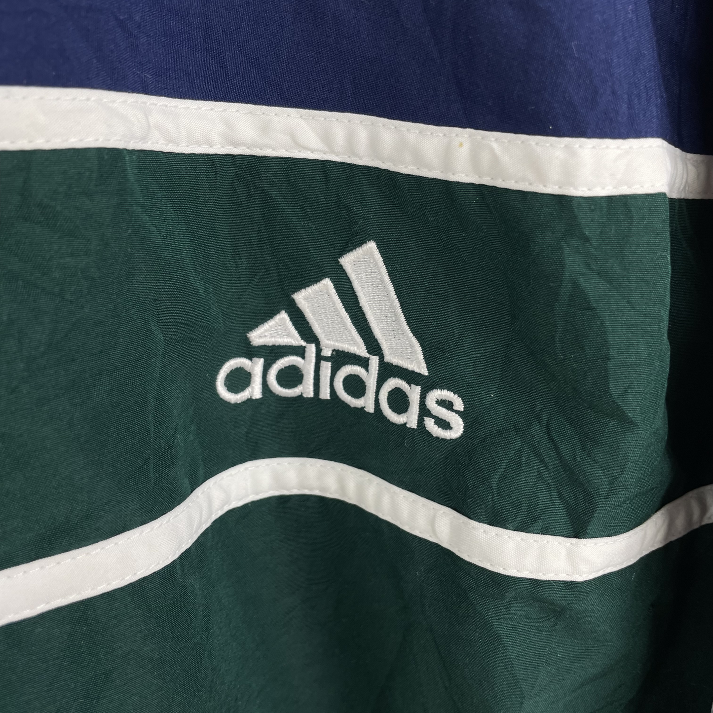 90s Adidas Windbreaker Dunkelgrün/Blau/Weiß (L)