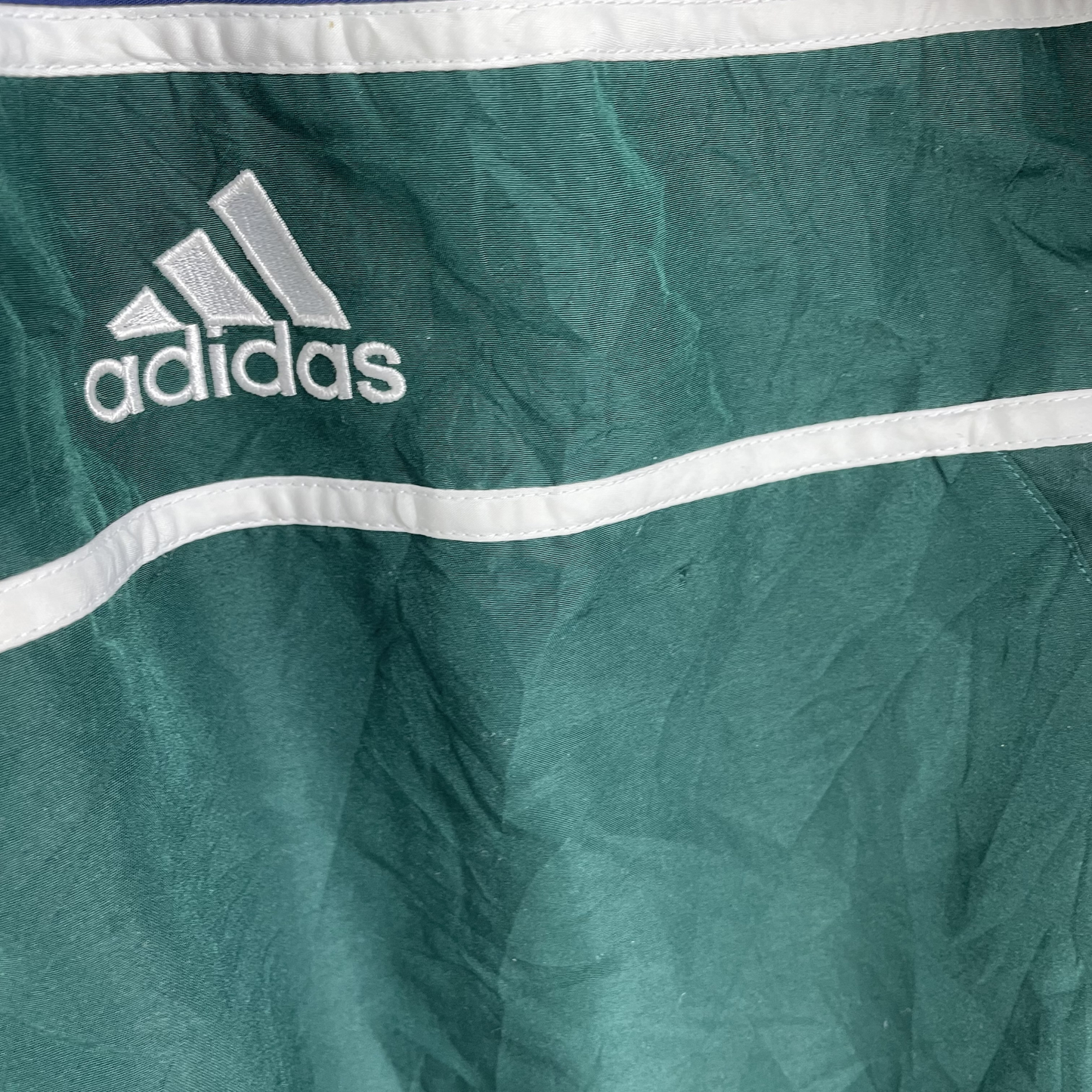 90s Adidas Windbreaker Dunkelgrün/Blau/Weiß (L)