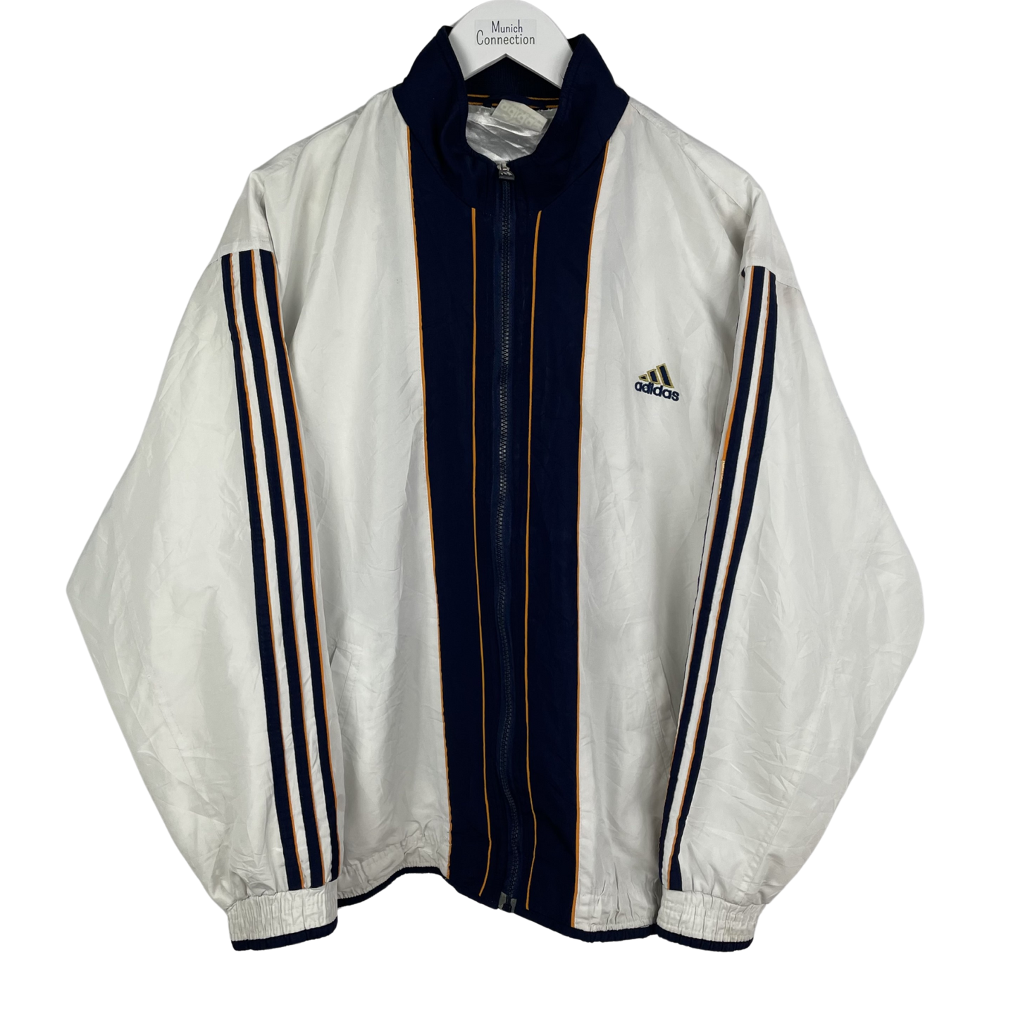 90s Adidas Trainingsjacke Weiß/Navy/Orange (L)