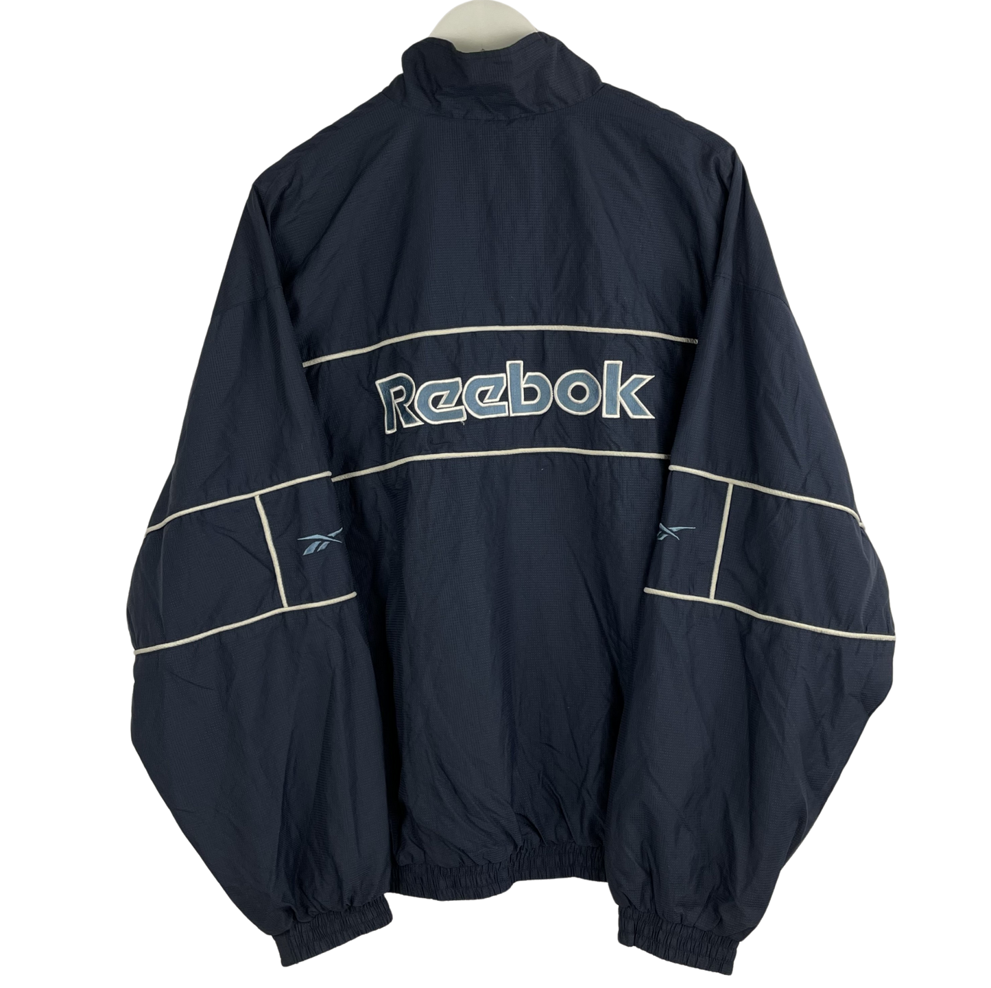 90s Reebok Windbreaker Navy mit Kontrastpaspeln (L)