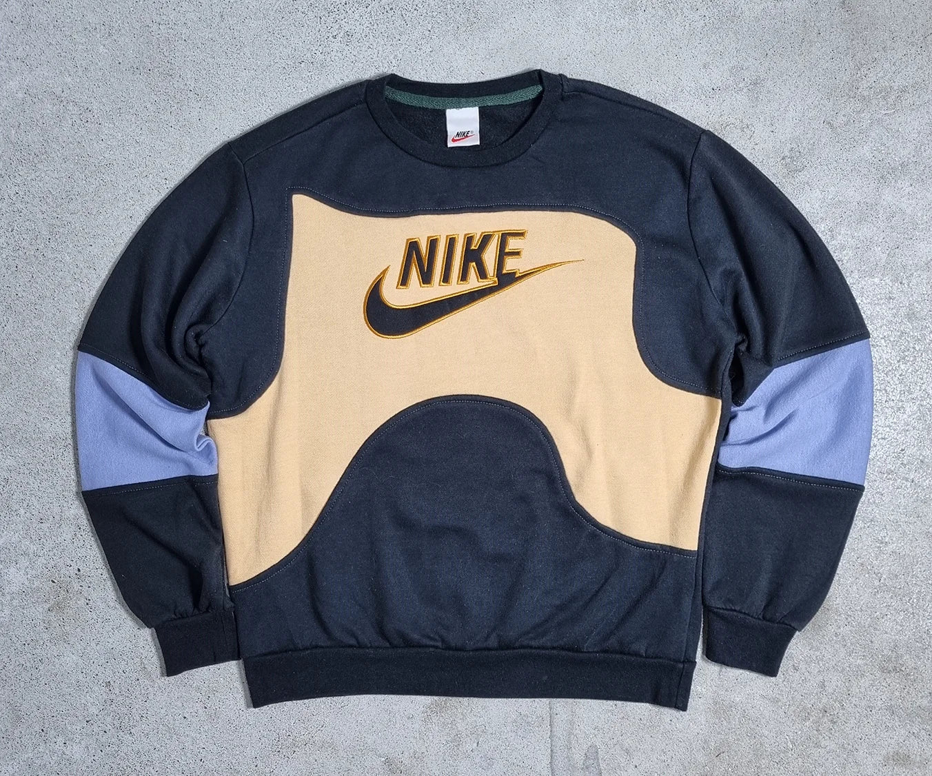 90s Nike Colorblock Sweatshirt Beige Black Blue Gold (L)