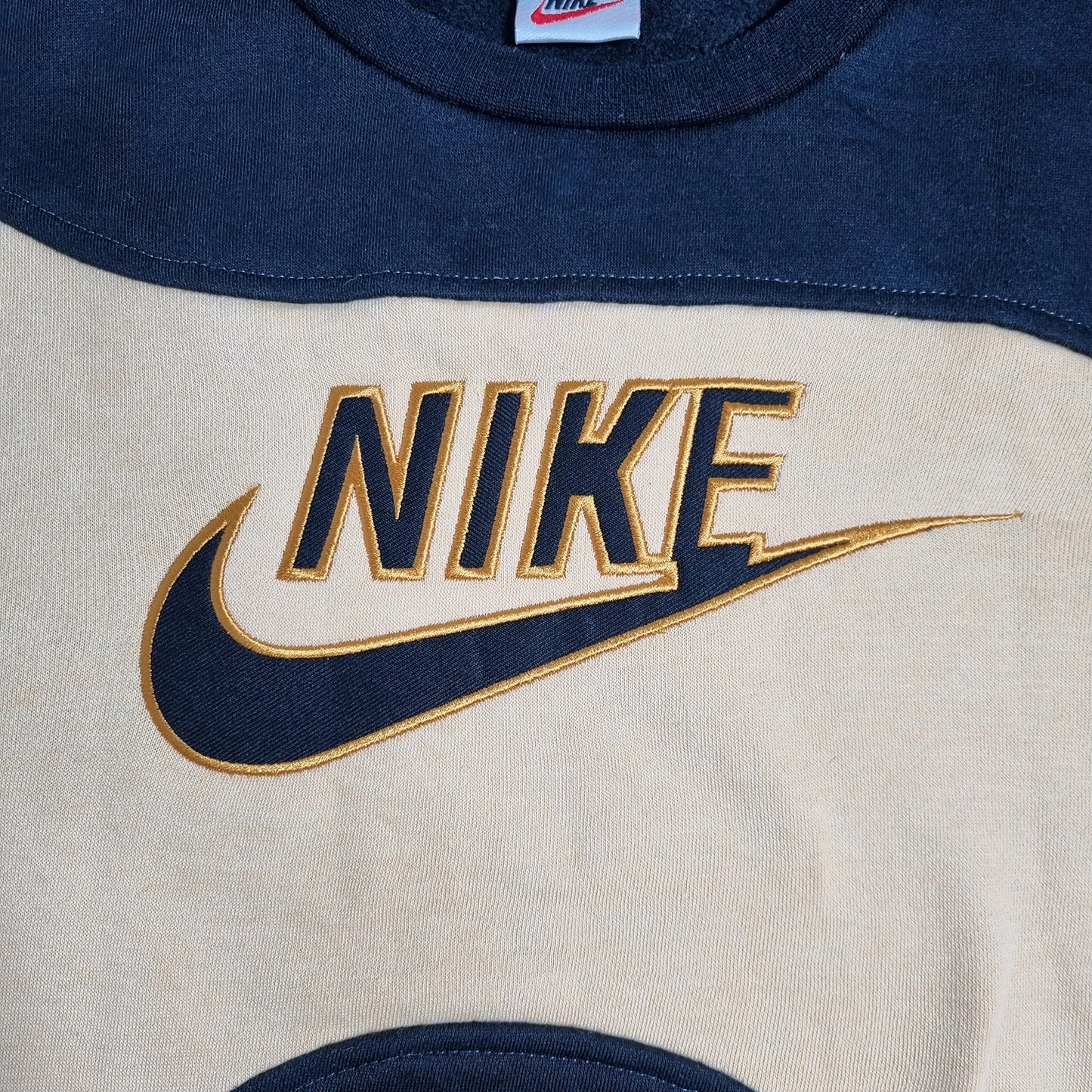 90s Nike Colorblock Sweatshirt Beige Black Blue Gold (L)