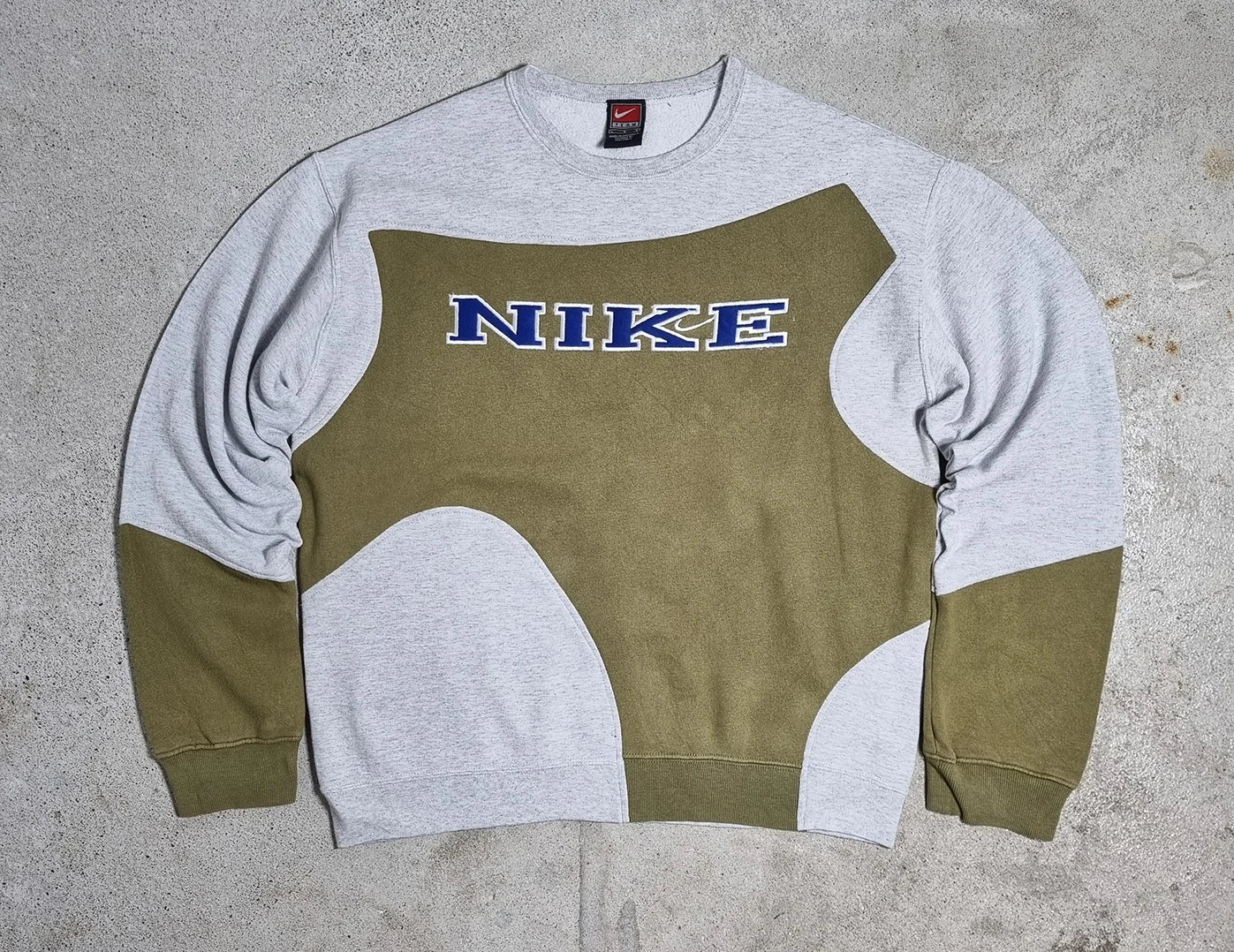 90s Nike Team Colorblock Sweatshirt Olive Grey Blue (L)