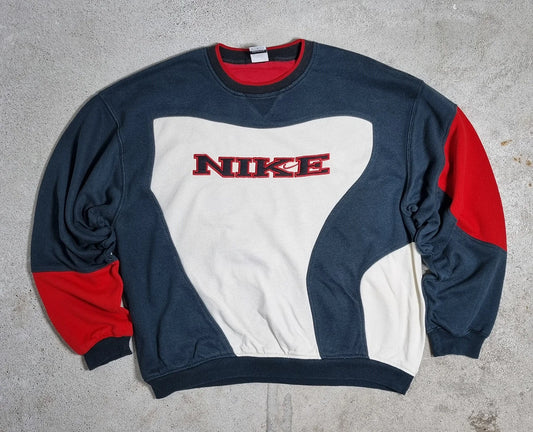 90s Nike Therma-Fit Colorblock Sweatshirt Navy Red White (L)