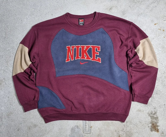 90s Nike Team Colorblock Sweatshirt Burgundy Navy Beige (L)