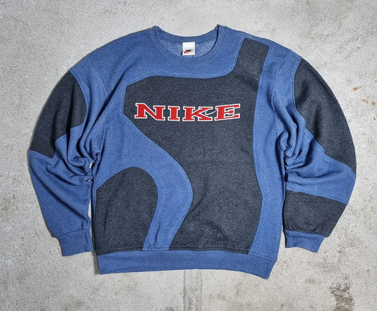 90s Nike Colorblock Sweatshirt Blue Grey Red (M)