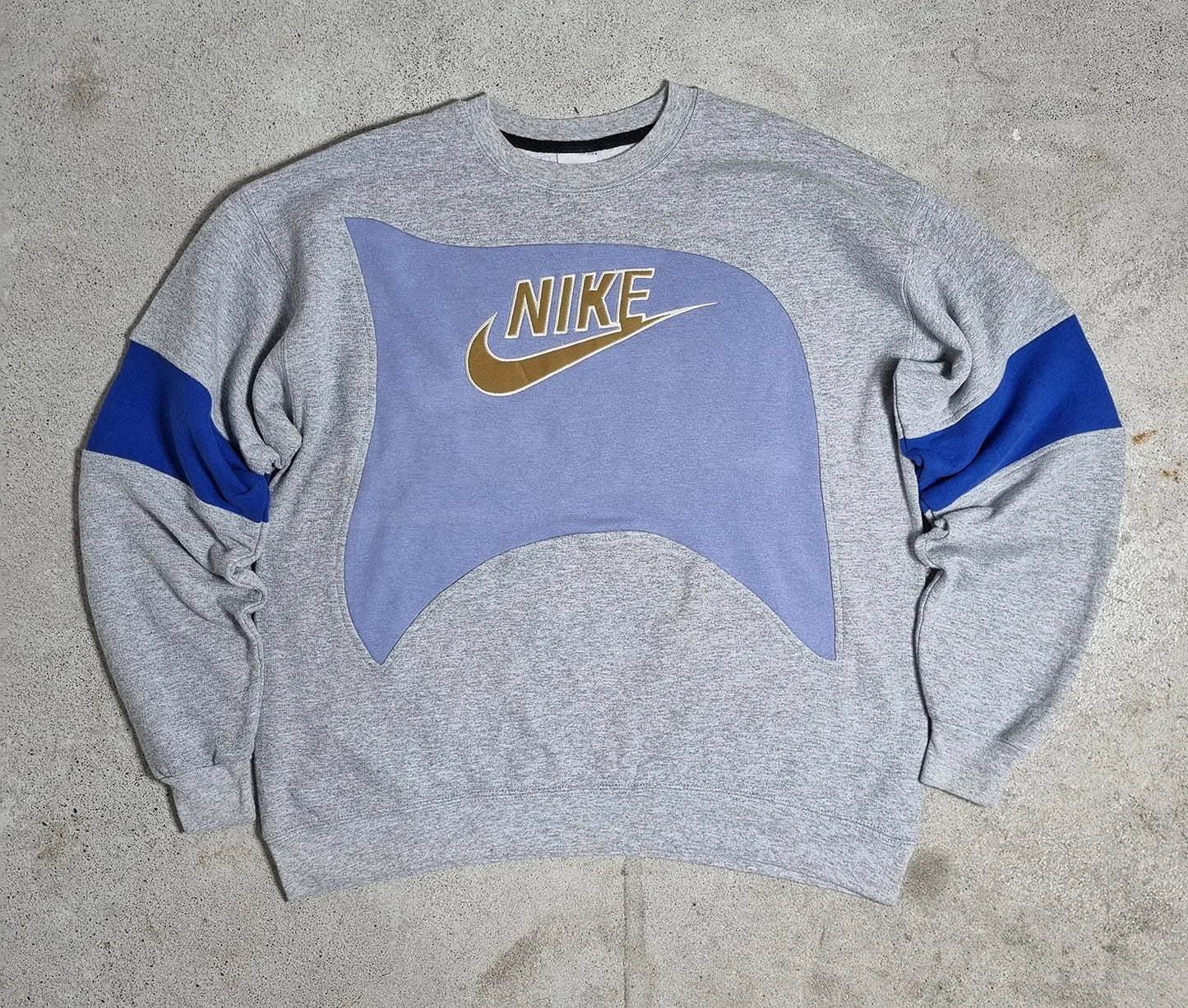 90s Nike Swoosh Colorblock Sweatshirt Grey Blue Gold (L)