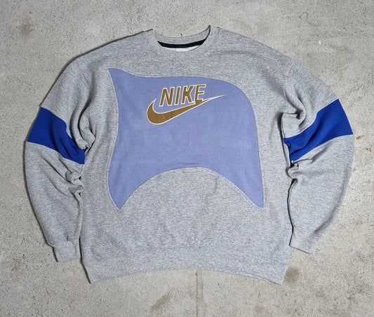 90s Nike Swoosh Colorblock Sweatshirt Grey Blue Gold (L)