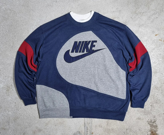 90s Nike Team Colorblock Sweatshirt Navy Grey Red (L)