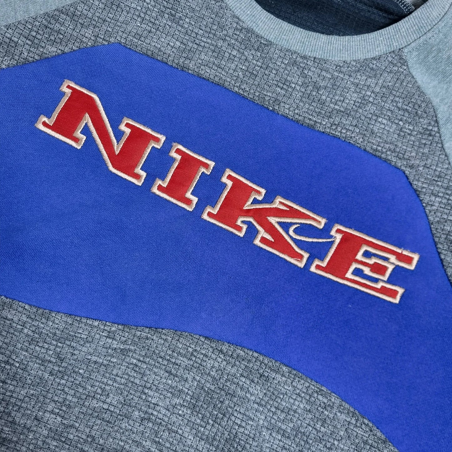 90s Nike Therma-Fit Colorblock Sweatshirt Grey Blue Navy (XL)