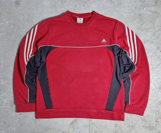 00s adidas Red Crewneck Sweatshirt Black White Stripes (L)