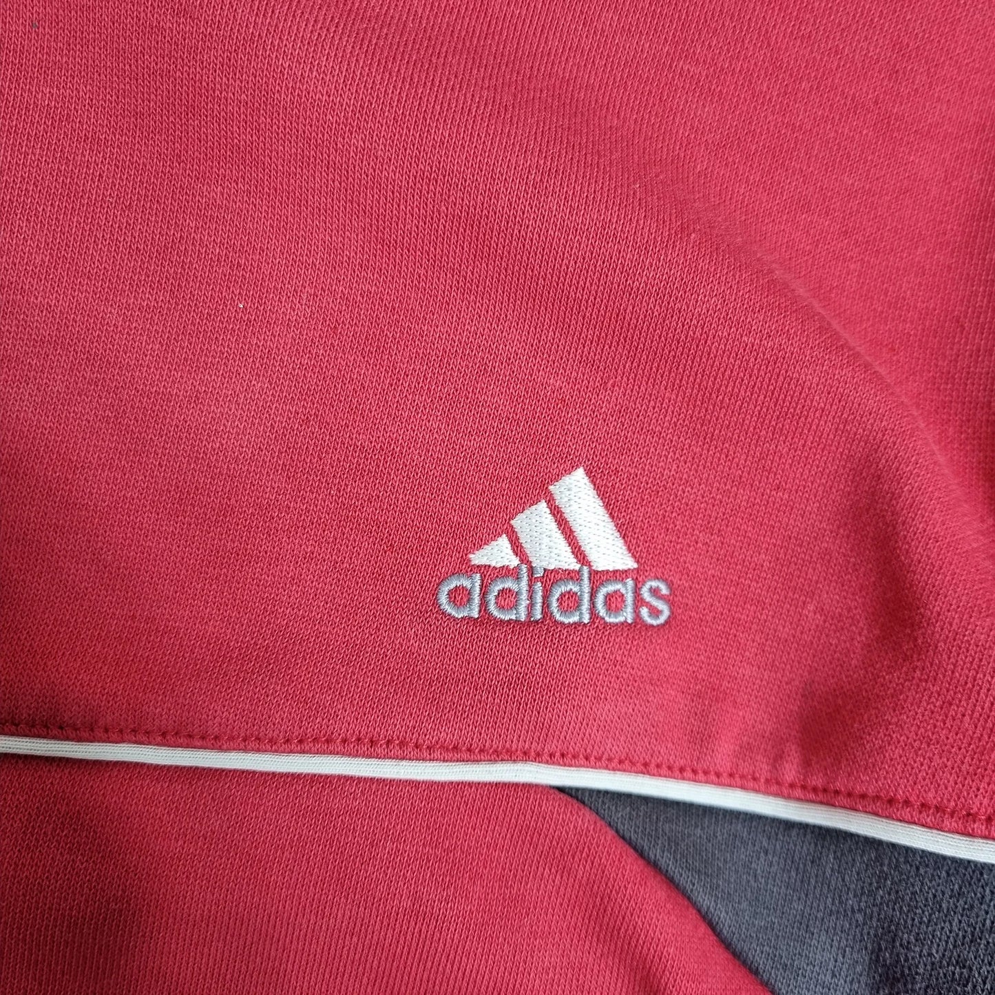 00s adidas Red Crewneck Sweatshirt Black White Stripes (L)
