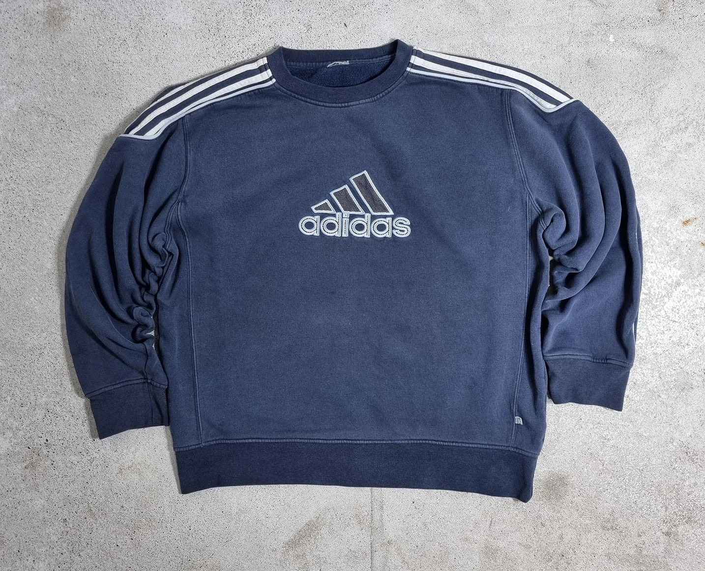 00s adidas Navy 3-Stripes Crewneck Sweatshirt White Logo (L)