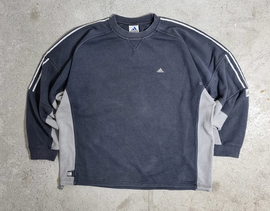 00s adidas Grey Two-Tone 3-Stripes Crewneck Sweatshirt (XL)