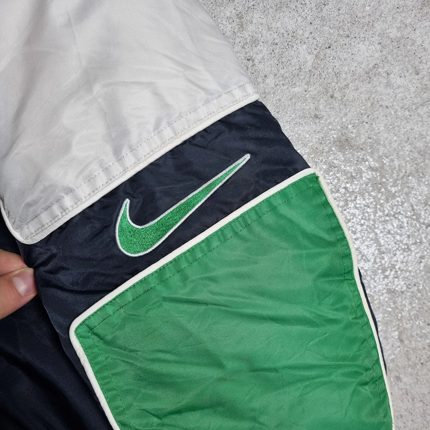 Nike Reversible Fleece Jacket Beige Navy Green – Vintage 2000s Double-Sided Hooded Jacket