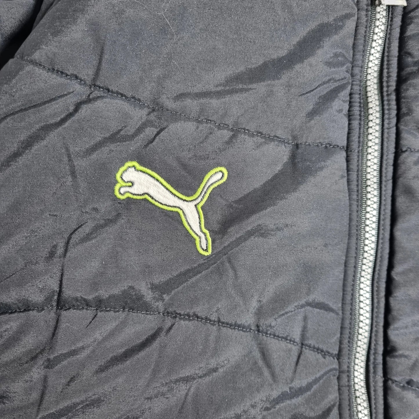 PUMA Cellerator Puffer Jacket Dark Grey / Neon Green – Vintage 2000s Sports Winter Jacket