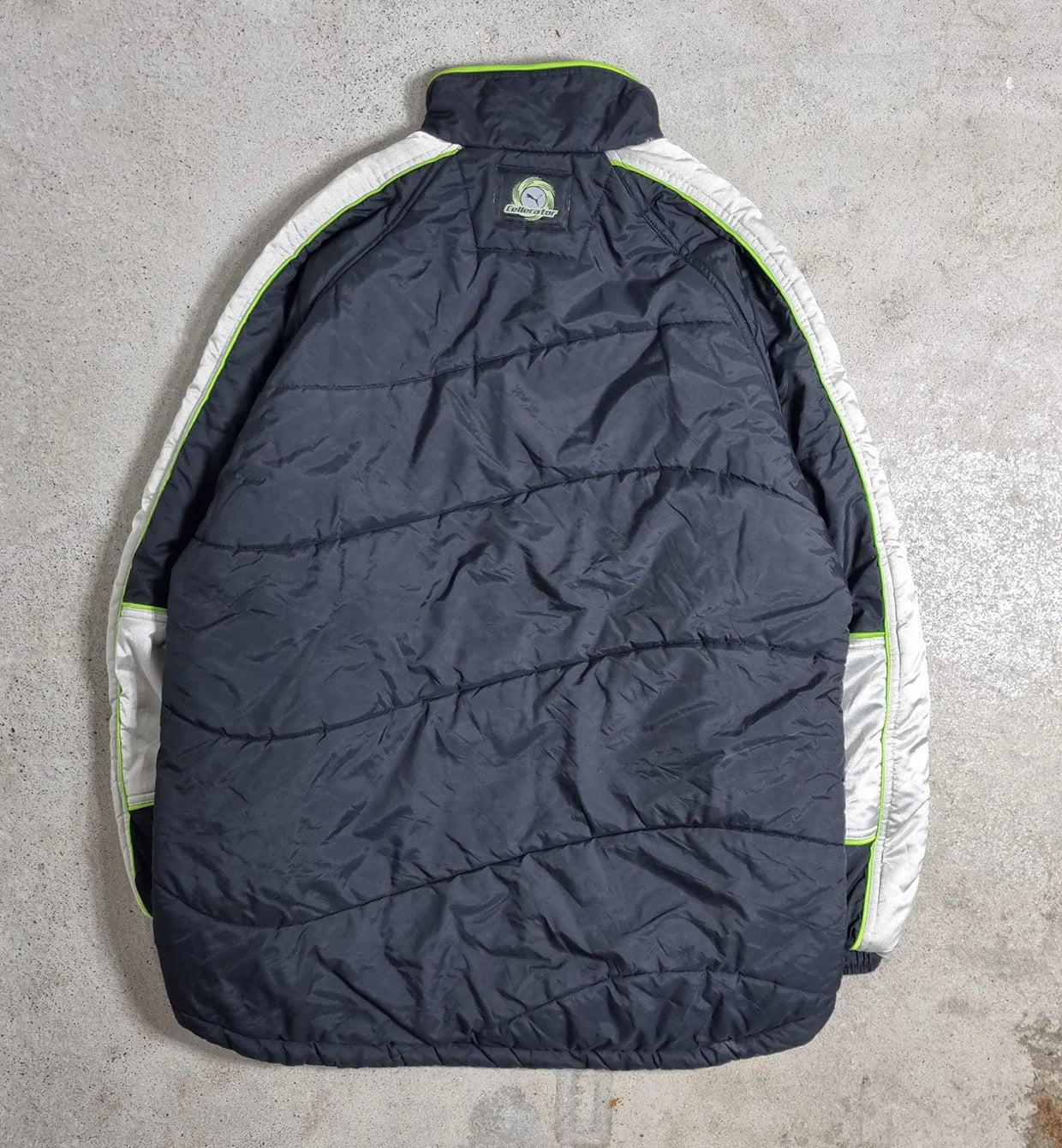 PUMA Cellerator Puffer Jacket Dark Grey / Neon Green – Vintage 2000s Sports Winter Jacket