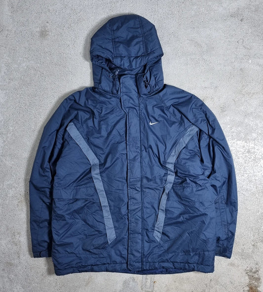 Nike Navy Blue Outdoor Tech Jacket – Vintage 2000s Windbreaker with Hidden Hood