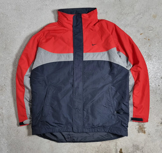 Nike Red Grey Navy Puffer Jacket – Vintage 2000s Colorblock Winter Jacket