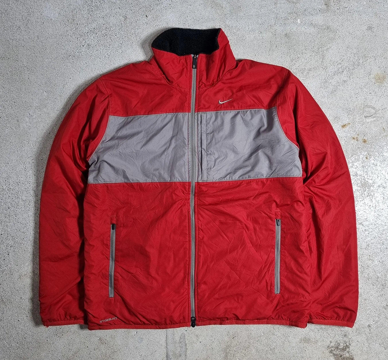 Nike Storm-FIT Red Grey Outdoor Jacket – Vintage 2000s Fleece Lined Windbreaker