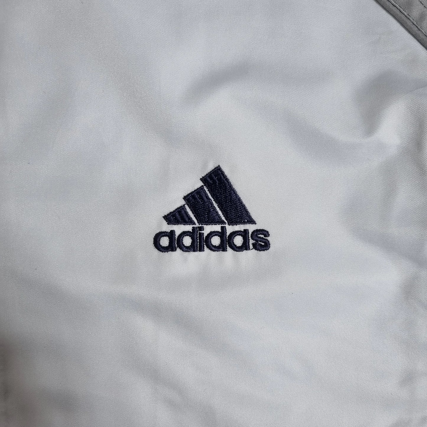 Adidas 3-Stripes Windbreaker – Vintage 90s White Grey Navy Track Jacket