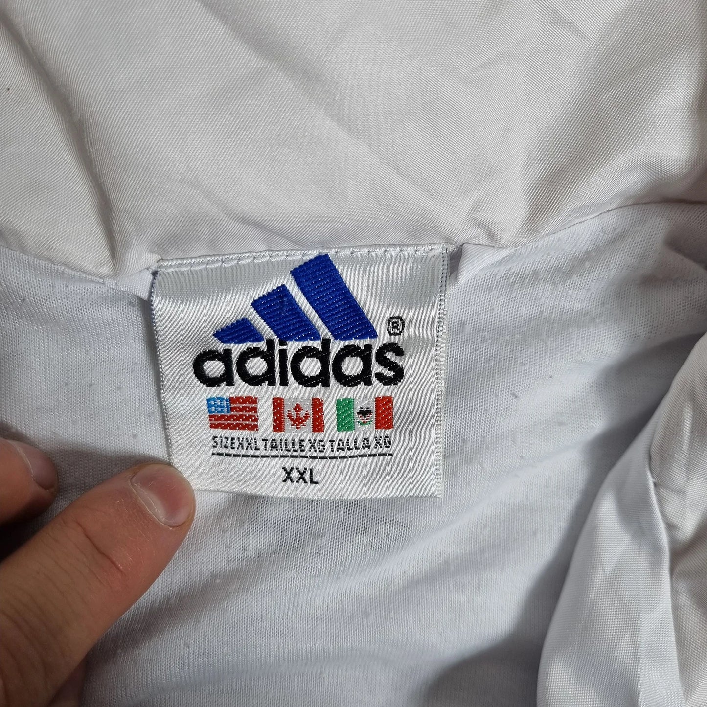 Adidas 3-Stripes Windbreaker – Vintage 90s White Grey Navy Track Jacket