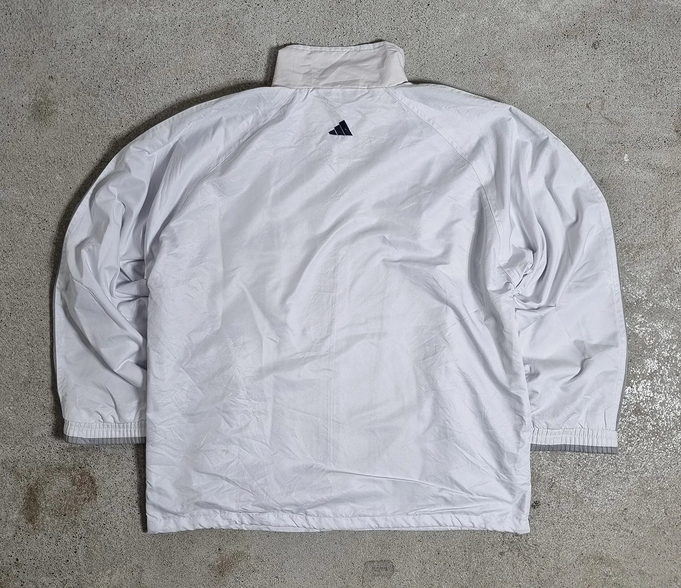 Adidas 3-Stripes Windbreaker – Vintage 90s White Grey Navy Track Jacket