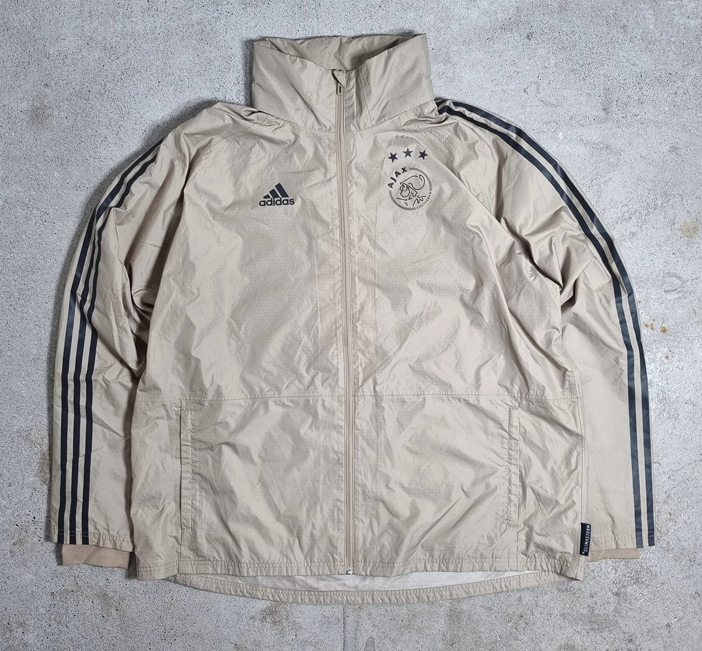 Adidas Ajax Amsterdam Windbreaker Beige – Climastorm 3-Stripes Jacket 2XL