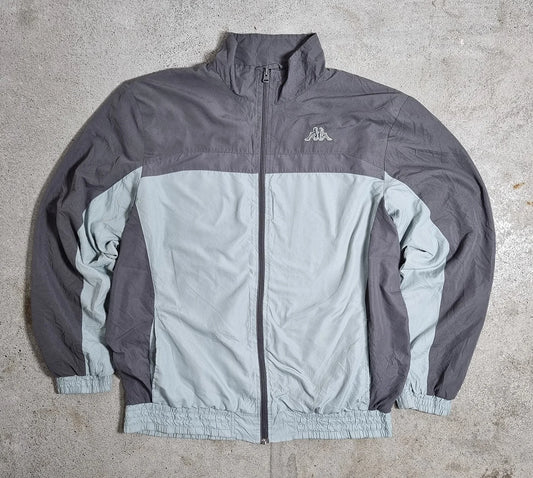 Kappa Windbreaker Vintage 90s – Grey Two-Tone Nylon Track Jacket XXL