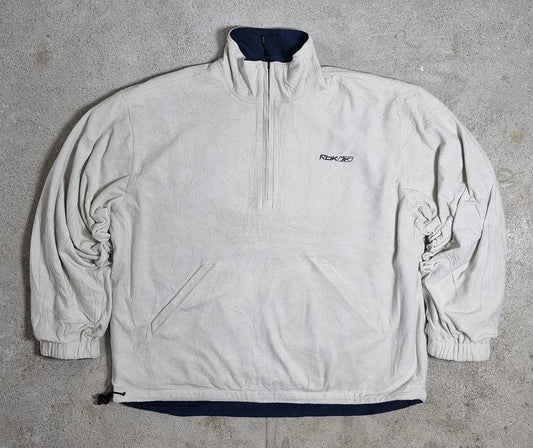 Reebok RBK Reversible Fleece Windbreaker Jacket – White/Navy 2000s Vintage