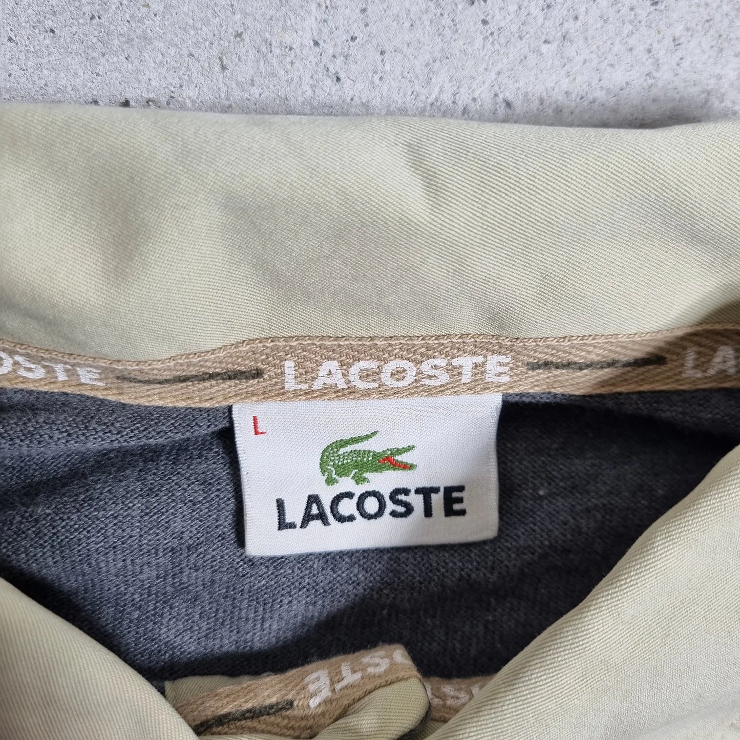 Lacoste Vintage Striped Rugby Shirt Grey / Navy / Beige (L)