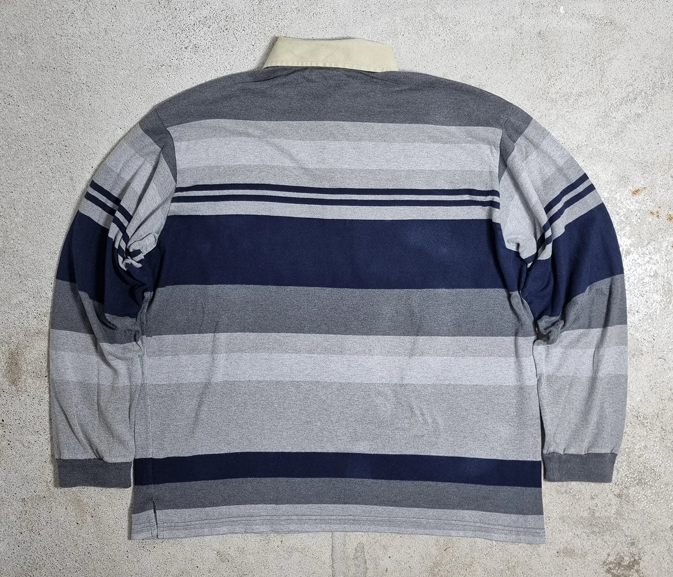 Lacoste Vintage Striped Rugby Shirt Grey / Navy / Beige (L)