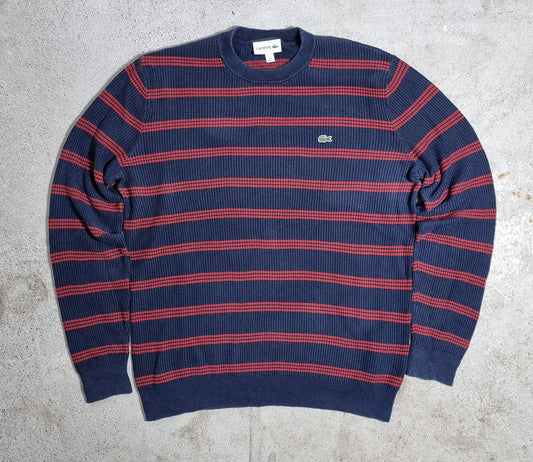 Lacoste Vintage Striped Knit Sweater Navy / Red (L)