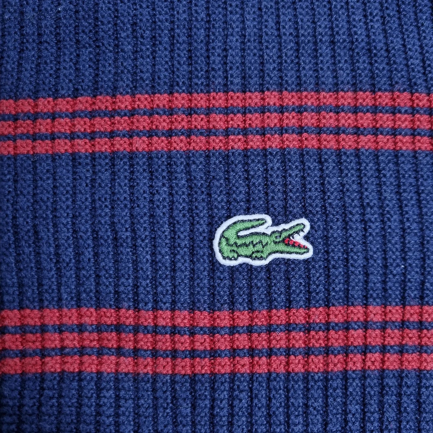 Lacoste Vintage Striped Knit Sweater Navy / Red (L)