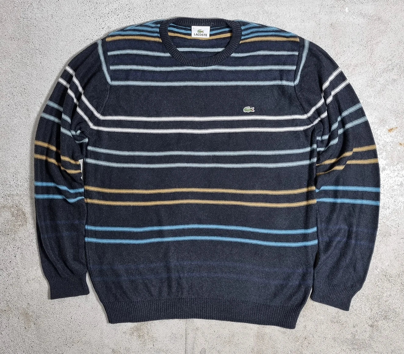 Lacoste Wool Blend Striped Sweater Navy / Multicolor (L)
