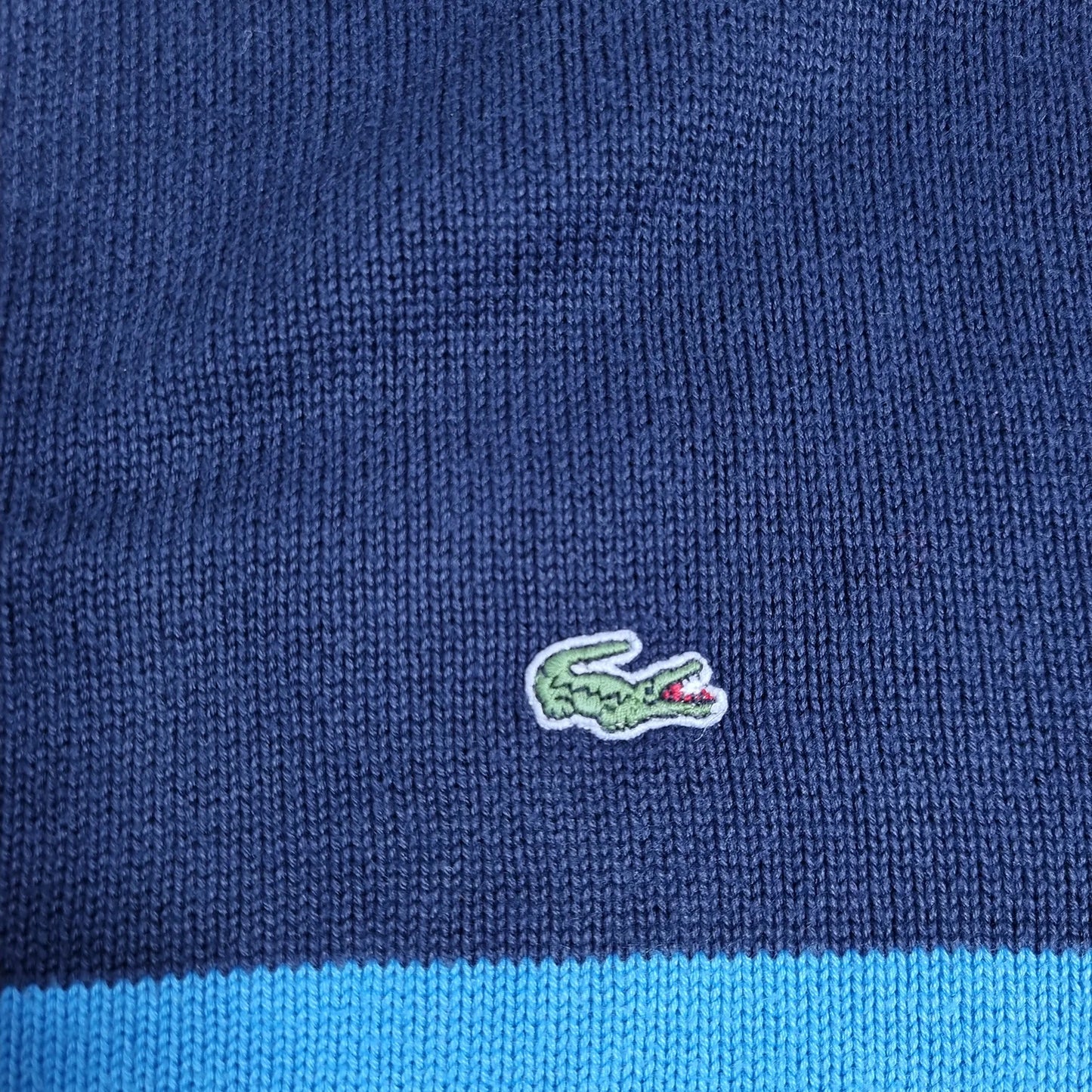 Lacoste Full Zip Striped Knit Sweater Navy / Light Blue (XL)