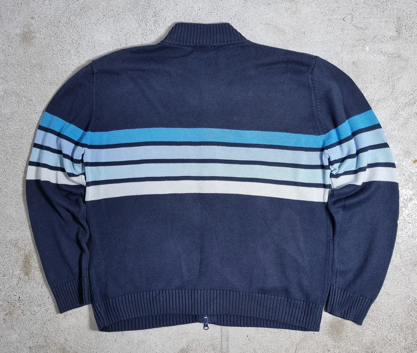 Lacoste Full Zip Striped Knit Sweater Navy / Light Blue (XL)