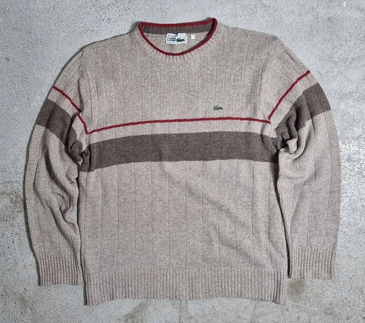 80s Lacoste “Made in France” Vintage Wool Sweater Beige / Brown / Red (M)