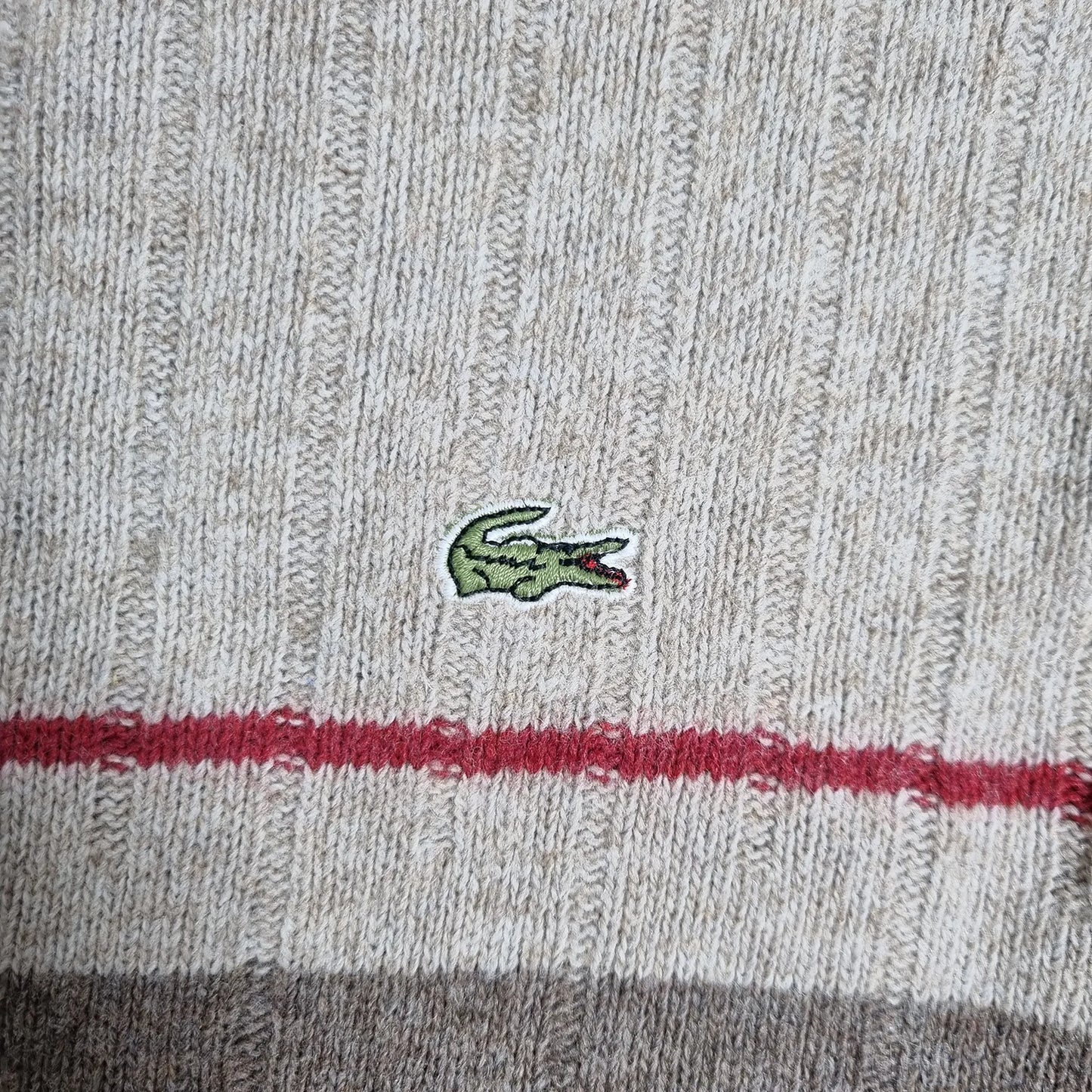 80s Lacoste “Made in France” Vintage Wool Sweater Beige / Brown / Red (M)