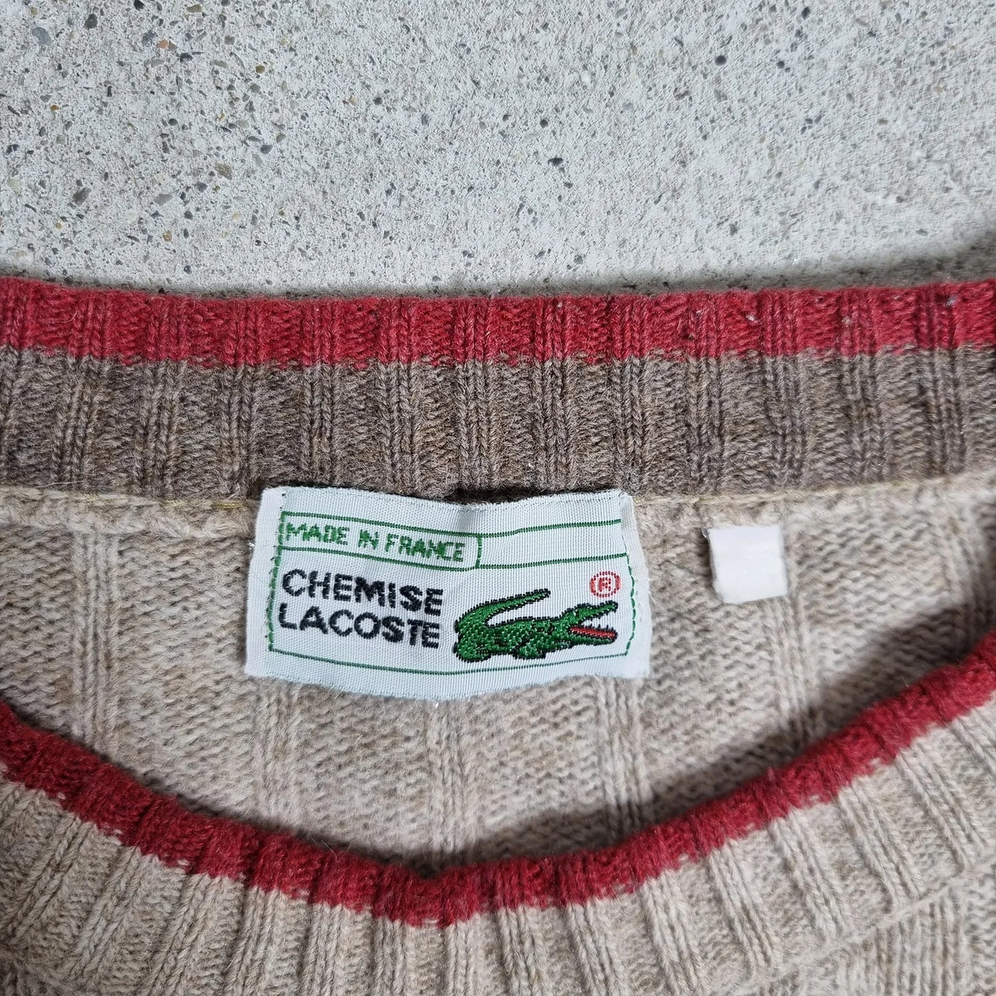 80s Lacoste “Made in France” Vintage Wool Sweater Beige / Brown / Red (M)