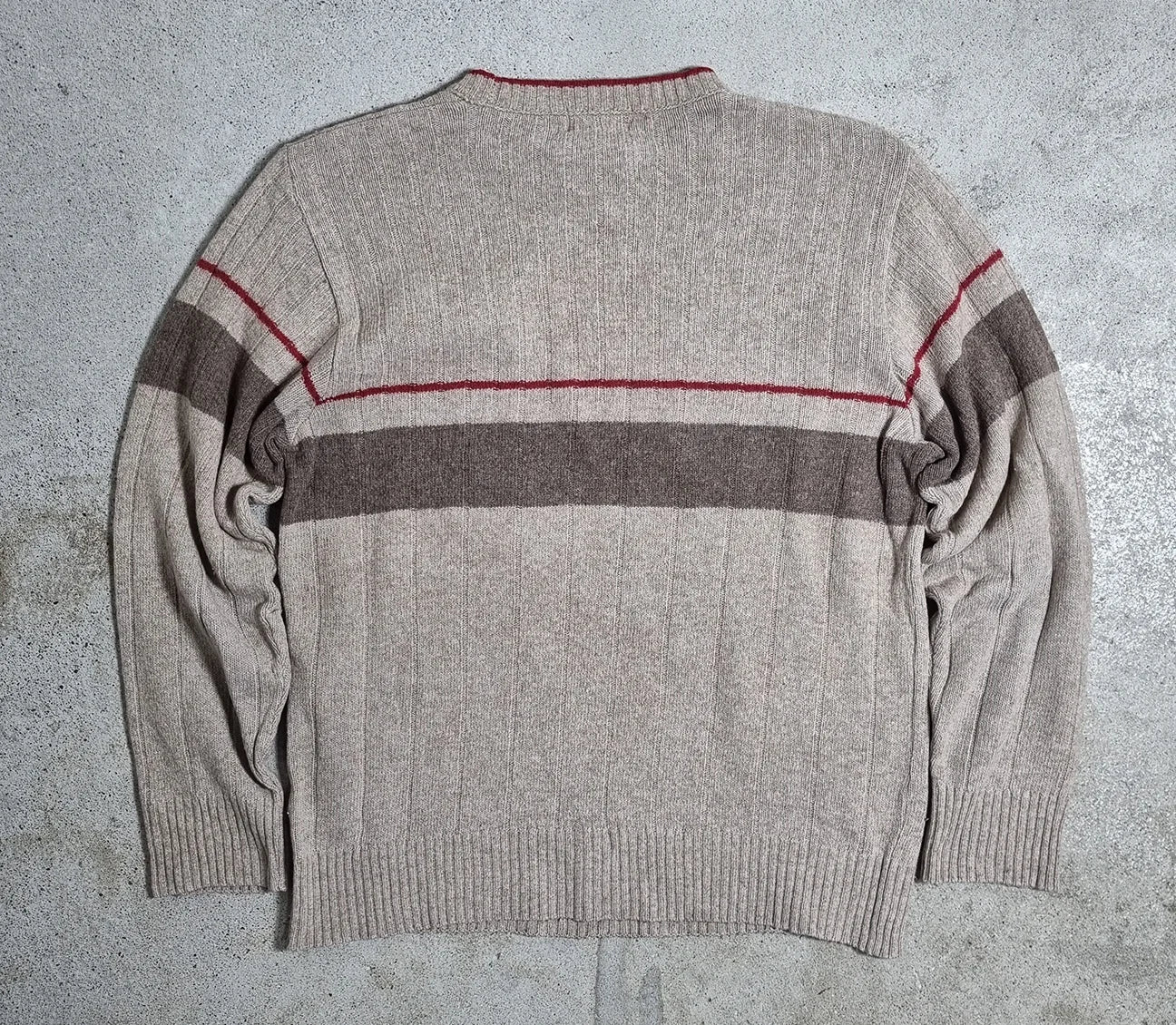 80s Lacoste “Made in France” Vintage Wool Sweater Beige / Brown / Red (M)
