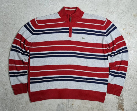 Lacoste Half Zip Striped Sweater Red / Navy / Grey (XXL)